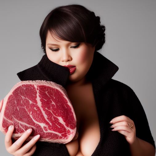 Woman holding Kobe beef